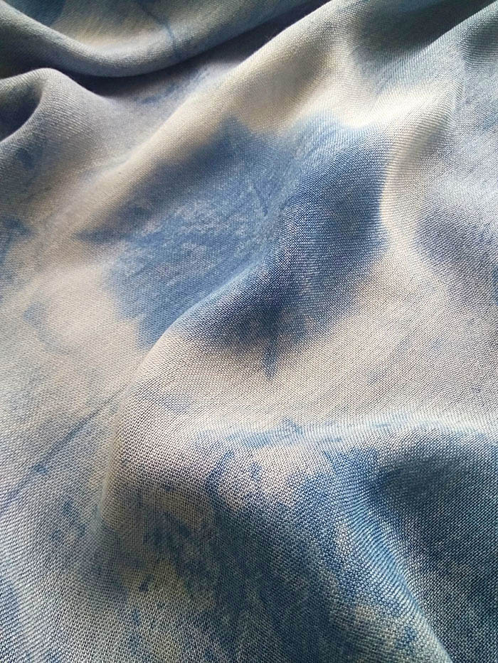 “晶”系列植物靛蓝轻蓝染 ※绒花※ 无序肌理纯棉围巾披肩