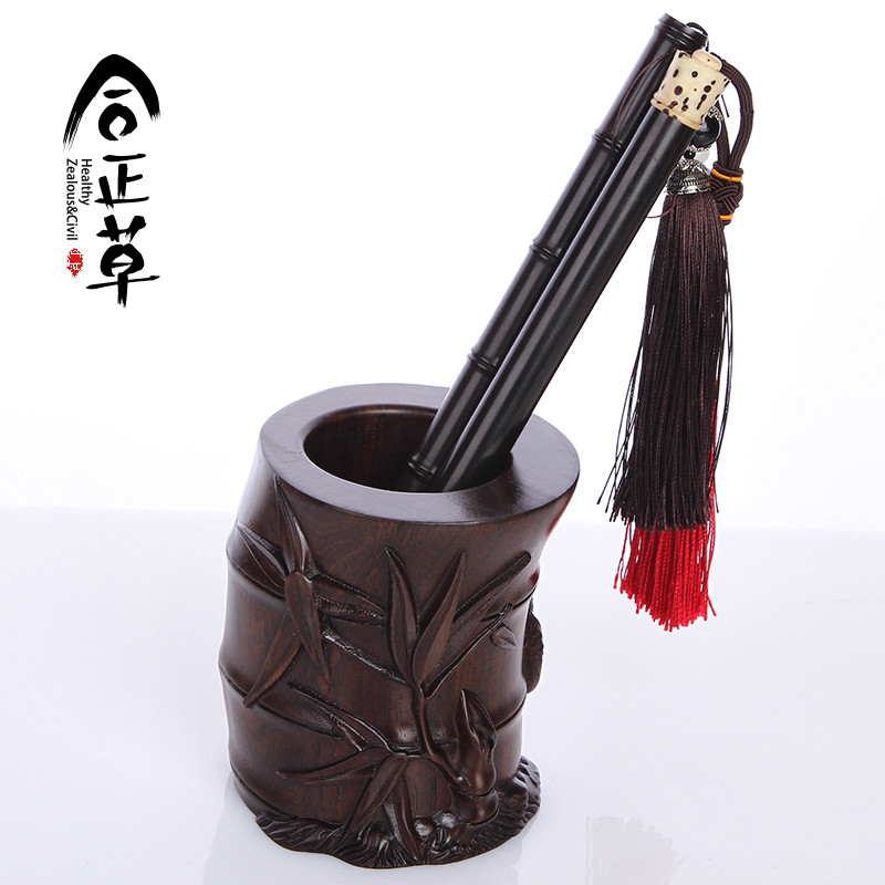 合正草黑梓木知足笔筒 手工浮雕红木工艺品高档家居办公室摆件